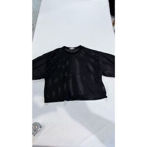 Forever 21 Women's Crew Neck Short Sleeve Mesh Cropped Top Black Size Small